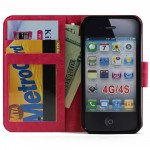 Wholesale iPhone 4S 4 Slim Flip Leather Wallet Case (Pink)